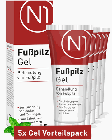 N1 Fußpilz Gel 150 ml, Behandlungsprodukt mit natürlichen Inhaltsstoffen gegen Fußpilz, 5er Vorteilspack.