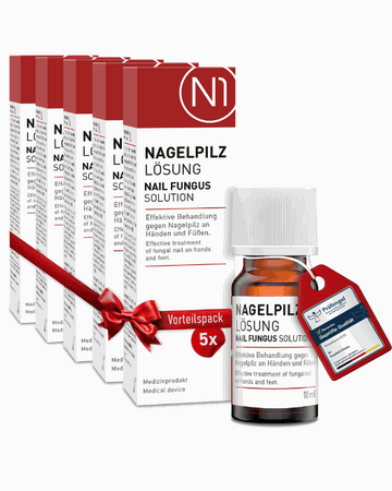 N1 Nagelpilz effektive 5-Monatskur, 50ml Flasche und Verpackung mit Applikator zur Behandlung von Nagelpilz.