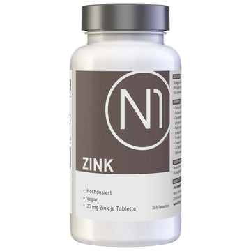 Vegane N1 ZINK Tabletten 25mg, hochdosiert, 365 Stück, aus deutscher Apotheke.