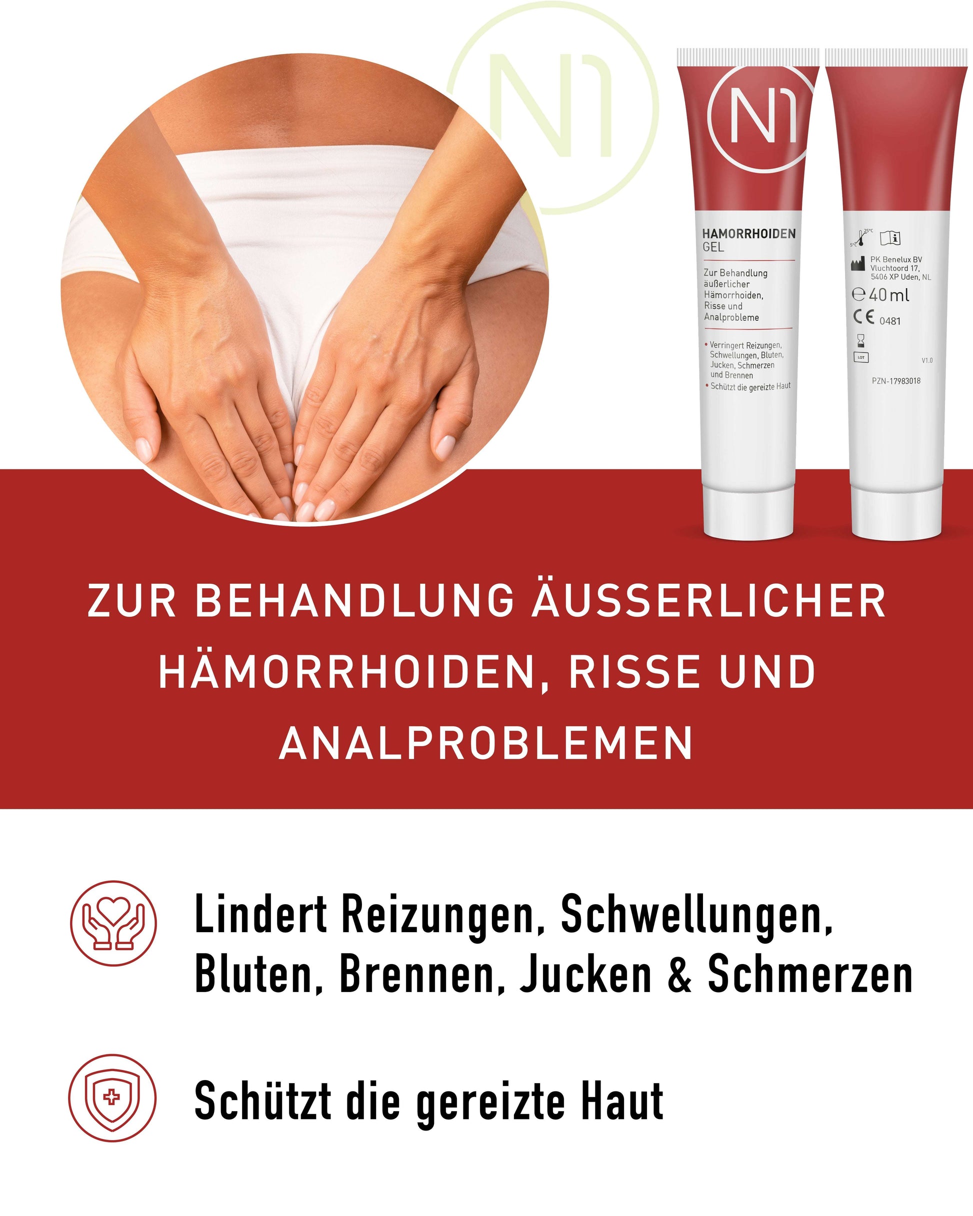 N1 Hämorrhoiden Gel 200 ml zur Linderung von Reizungen und Schmerzen bei äußeren Hämorrhoiden.