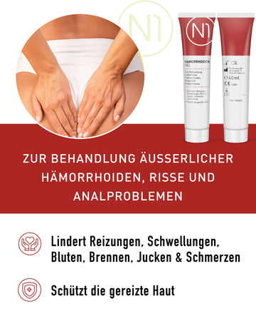 N1 Hämorrhoiden Gel 200 ml zur Linderung von Reizungen und Schmerzen bei äußeren Hämorrhoiden.