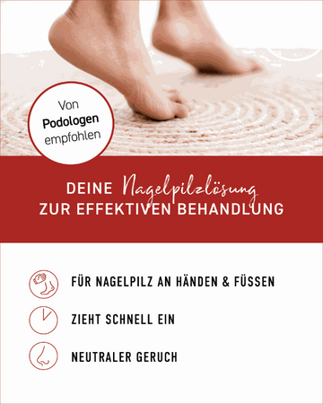 Nagelpilz Lösung zur effektiven Behandlung, empfohlen von Podologen, geeignet für Hände und Füße, zieht schnell ein, neutraler Geruch.