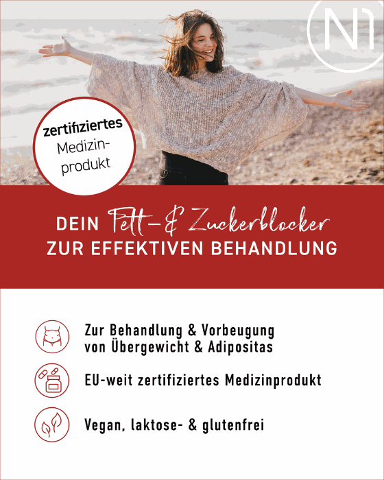 Zertifiziertes Medizinprodukt zur effektiven Behandlung von Übergewicht, vegan, laktose- und glutenfrei, Fokus auf Fett-, Zucker- & Kohlenhydrate Blocker.