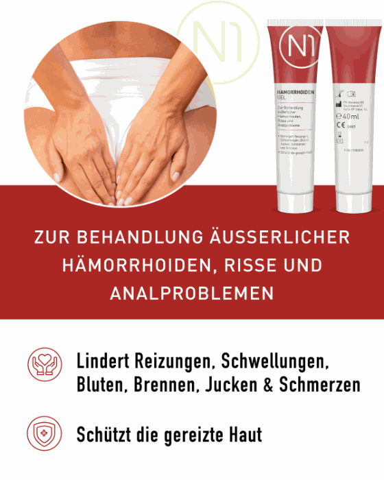 N1 Hämorrhoiden Gel zur Linderung von äußerlichen Hämorrhoiden und Analproblemen, 120 ml Tube.