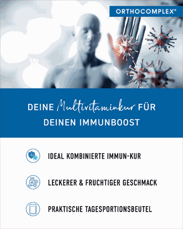ORTHOCOMPLEX IMMUN Boost Sachets, Multivitaminkur für Immunstärkung, fruchtiger Geschmack, praktische Portionsbeutel.