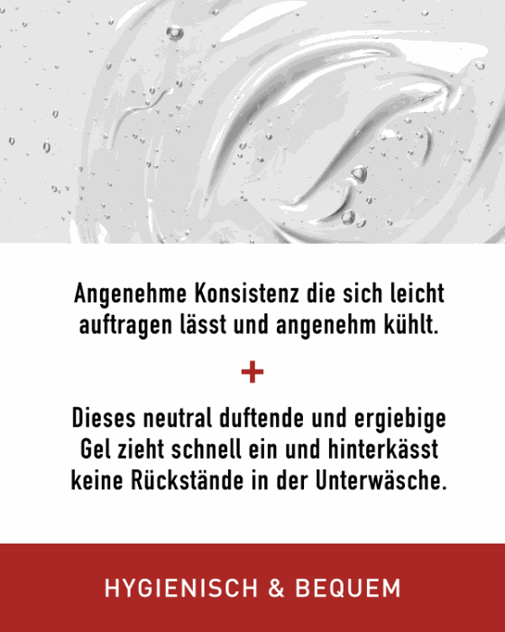 N1 Hämorrhoiden Gel, angenehme und kühlende Konsistenz, hygienisch und bequem.