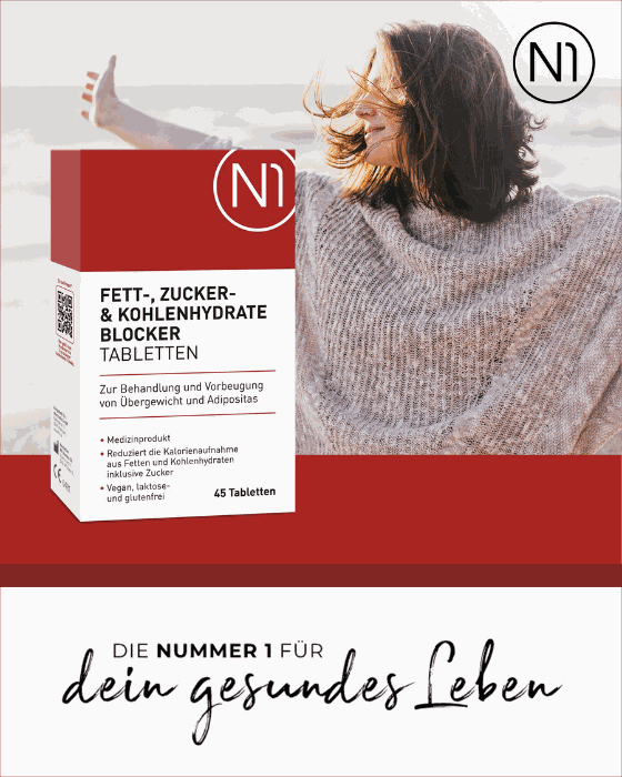 Fett-, Zucker- & Kohlenhydrate Blocker Tabletten in roter Verpackung, ideal zur Behandlung von Übergewicht und zur Kalorienreduktion.