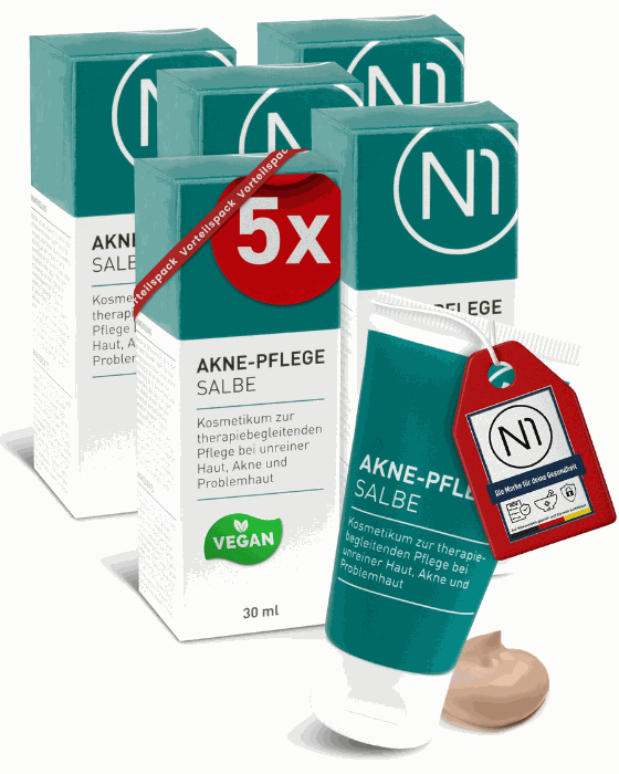 N1 Akne Pflege Salbe, 150ml, für unreine Haut, antibakteriell, enthält ICHTHYOL PALE, Zinkoxid und Bisobolol, hergestellt in Deutschland.