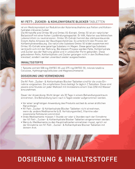 N1 Fett-, Zucker- & Kohlenhydrate Blocker, 135 Tabletten - Medizinprodukt zur Gewichtsreduktion und Appetitkontrolle.
