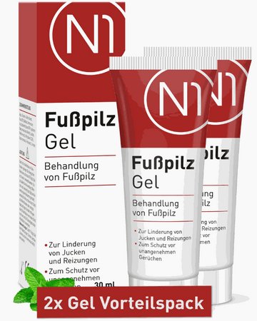 N1 Fußpilz Gel, 60 ml Packung für Behandlung von Fußpilz, mit natürlichem Schutz gegen Jucken und Reizungen.