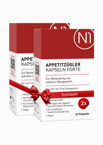 N1 Appetitzügler Forte Kapseln, 84 Stück zur Gewichtsreduktion, Verpackungsvorteilspackung, rotes Design.