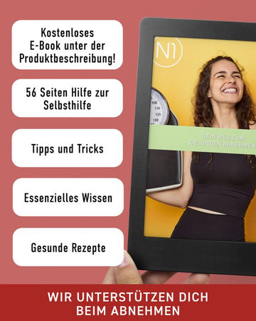 Kostenloses E-Book zur Gewichtsreduktion, Tipps und Rezepte mit N1 Appetitzügler Forte Kapseln.
