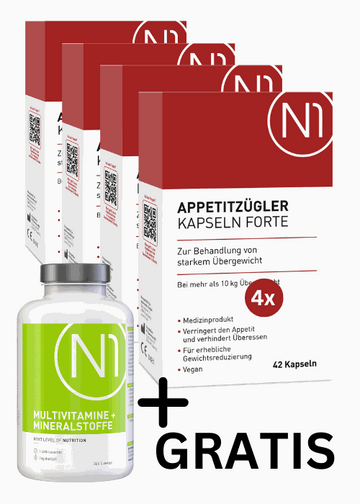 N1 Appetitzügler zum Abnehmen 168 Stück mit gratis Multivitamin Jahrespaket.