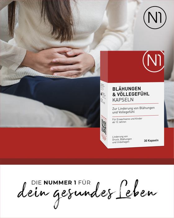 N1 Blähungen & Völlegefühl Kapseln zur Linderung von Bauchbeschwerden gegen Blähungen und Völlegefühl, Apothekerqualität.