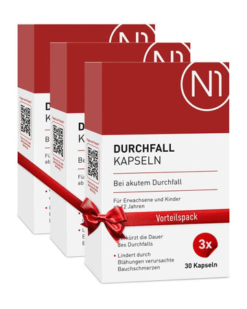 N1 Durchfall Kapseln, 90 Stück Verpackung, Behandlung akuter Durchfall, deutsche Apothekenqualität.