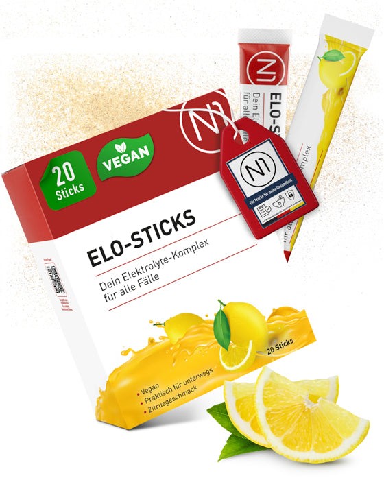 N1 Elo-Sticks Verpackung, 20 Stück, Elektrolytmischung mit Zitronenaroma, für Energiestoffwechsel und Elektrolyt-Gleichgewicht.