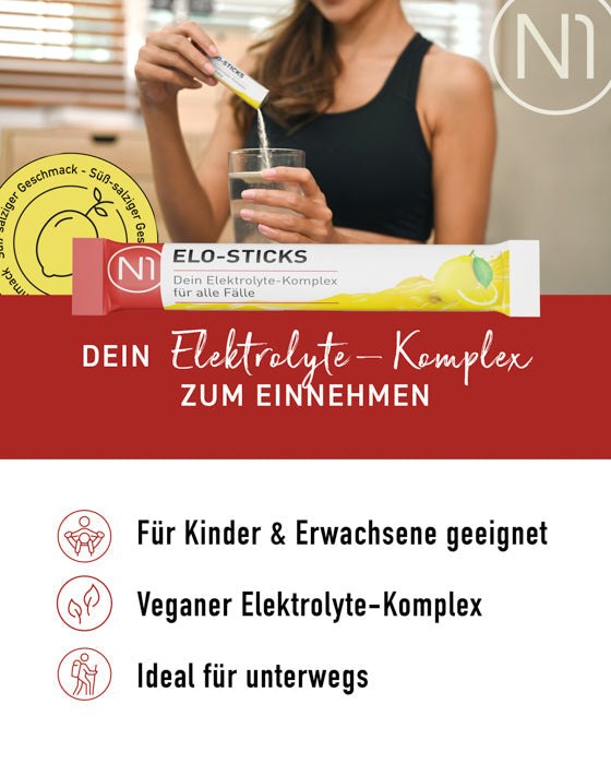 N1 Elo-Sticks, Elektrolyte-Komplex, perfekt für unterwegs, vegane Elektrolytlösung, Apothekenqualität.
