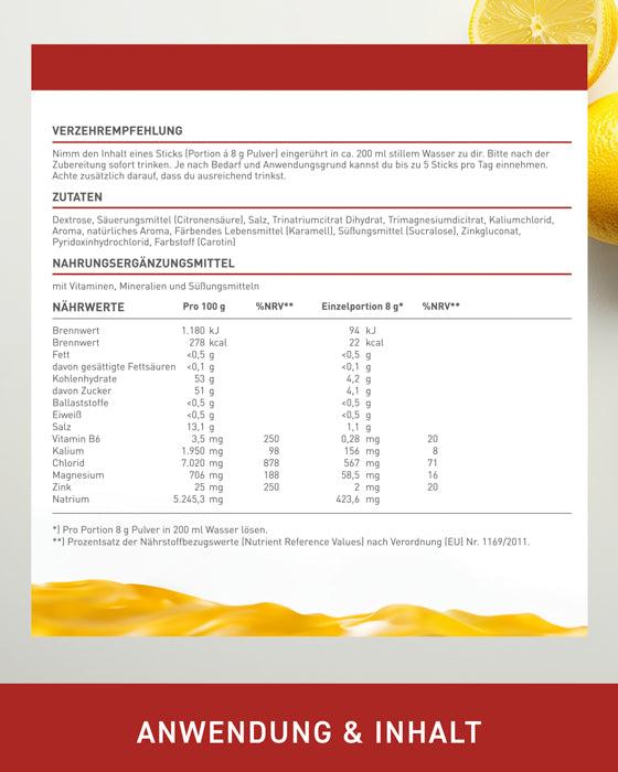 N1 Elo-Sticks Anwendung und Nährwerte, 40 Sticks, Elektrolytlösung, Vitamine, Mineralien, deutsche Apothekenqualität.