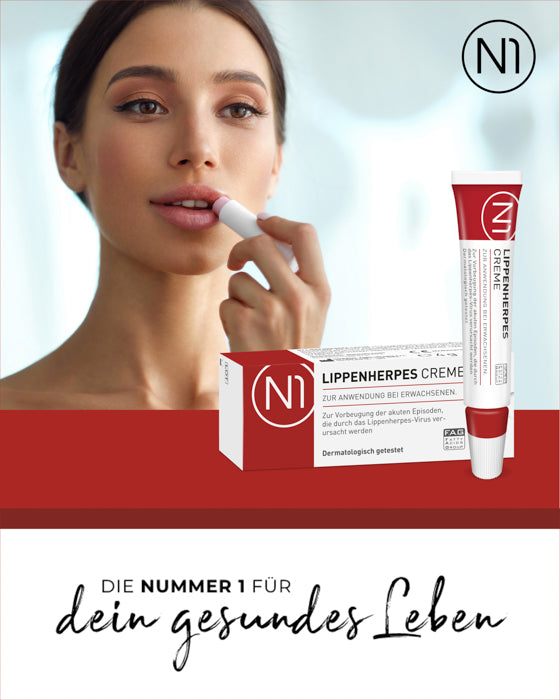 N1 Herpes Creme mit Sofort-Effekt, Doppelpack, Tube und Verpackung, Anwendung bei Lippenherpes, deutsche Apothekenqualität.