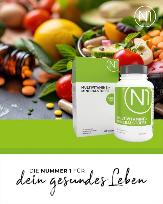 N1 Multivitamin hochdosiert, 3x365 Tabletten für 1-Jahresvorrat, geeignet für Vegetarier, in deutscher Apothekenqualität.