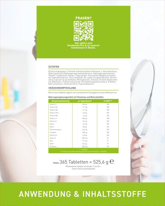 N1 Multivitamin hochdosiert, 365 Tabletten, Anwendung und Inhaltsstoffe.