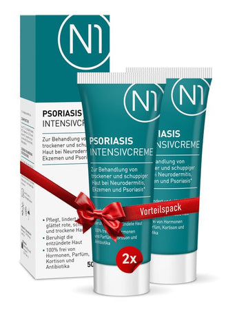N1 Psoriasis Intensivcreme, 100 ml Tube, hautfreundliche Formel ohne Kortison, zur Behandlung von Neurodermitis und Schuppenflechte.