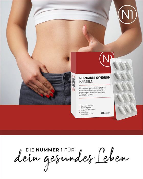 N1 Reizdarm Kapseln, 90 Stück, zur Linderung schmerzhafter Reizdarm Symptome bei Bauchschmerzen und Blähungen, Apothekenqualität.