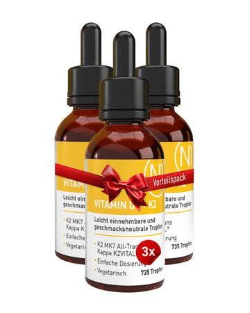 N1 Vitamin D3 K2 Tropfen, 3x20ml Flaschen, hochdosiert, geschmacksneutral, vegetarisch.
