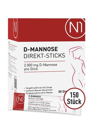 D-Mannose Direkt-Sticks 150 Stück, pflanzlicher Ursprung, magenfreundlich, vegan, glutenfrei, laktosefrei, einfach einzunehmen, Beerengeschmack.