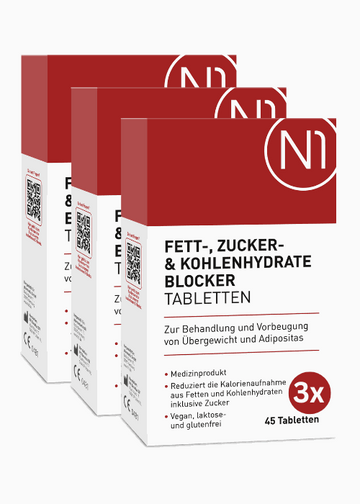 Abnehmen durch N1 Fettblocker Tabletten, 135 Stück, zur Gewichtsreduzierung und Prävention von Übergewicht, in einer Apothekequalität Packung.