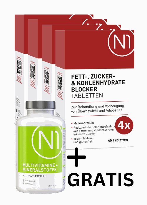 N1 Fett-, Zucker- & Kohlenhydrate Blocker, 180 Tabletten mit gratis Multivitaminen.