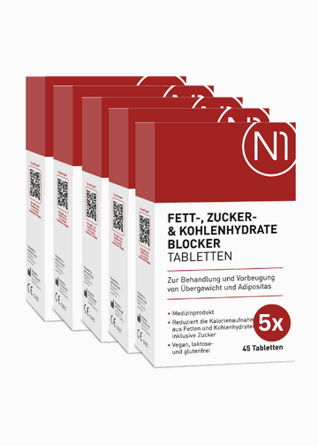 Abnehmen durch N1 Fettblocker Tabletten zur Gewichtskontrolle, 225 Tabletten Packung.