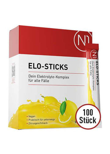 N1 Elo-Sticks 100 Stück Verpackung, Elektrolytlösung mit Vitaminen und Mineralien, ideal für unterwegs, Zitrusgeschmack.