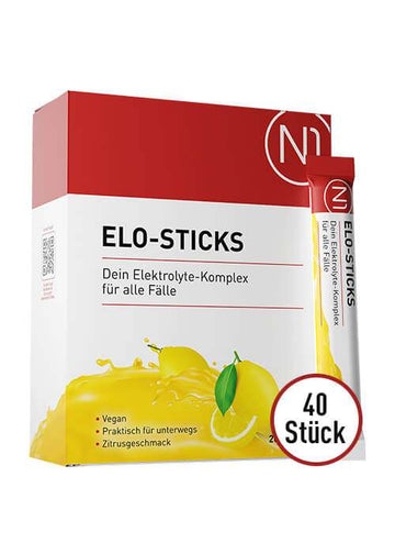 N1 Elo-Sticks 40 Stück, Elektrolytlösung mit Vitaminen, Mineralien und Orangengeschmack, ideal für unterwegs, deutsche Apothekenqualität.