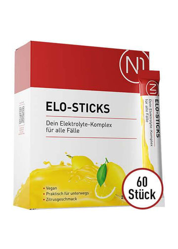 N1 Elo-Sticks, 60 Stück, Elektrolytmischung mit Dextrose, Vitaminen, Mineralien und Orangenaroma, ideal für unterwegs.