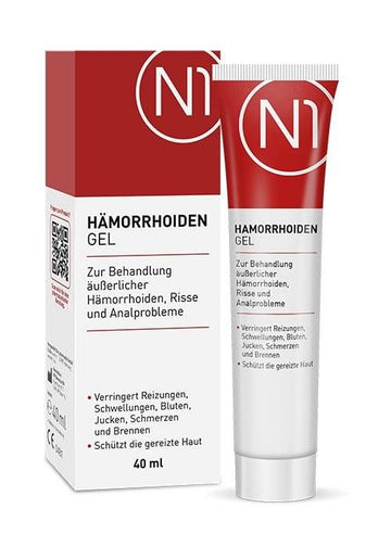 N1 Hämorrhoiden Gel 40 ml zur Behandlung äußerlicher Hämorrhoiden, Risse und Analprobleme, bietet kühlenden Effekt.
