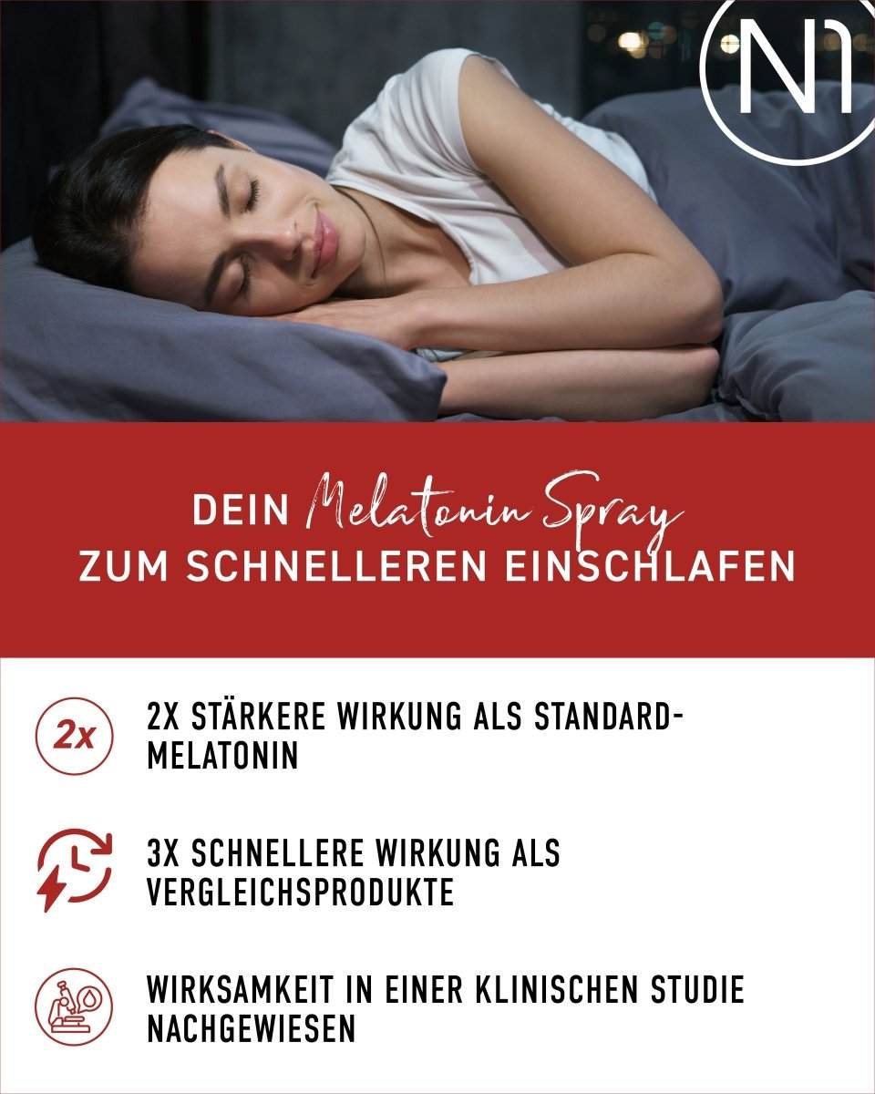 N1 Melatonin Schlaf Spray zur Unterstützung beim Einschlafen mit klinisch nachgewiesener Wirkung, 30 ml.