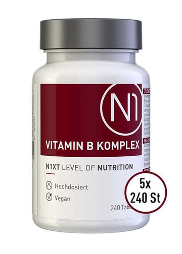 N1 Vitamin B Komplex, vegane Tabletten, 5 x 240 Stück, hochdosiert, deutsche Apothekenqualität.
