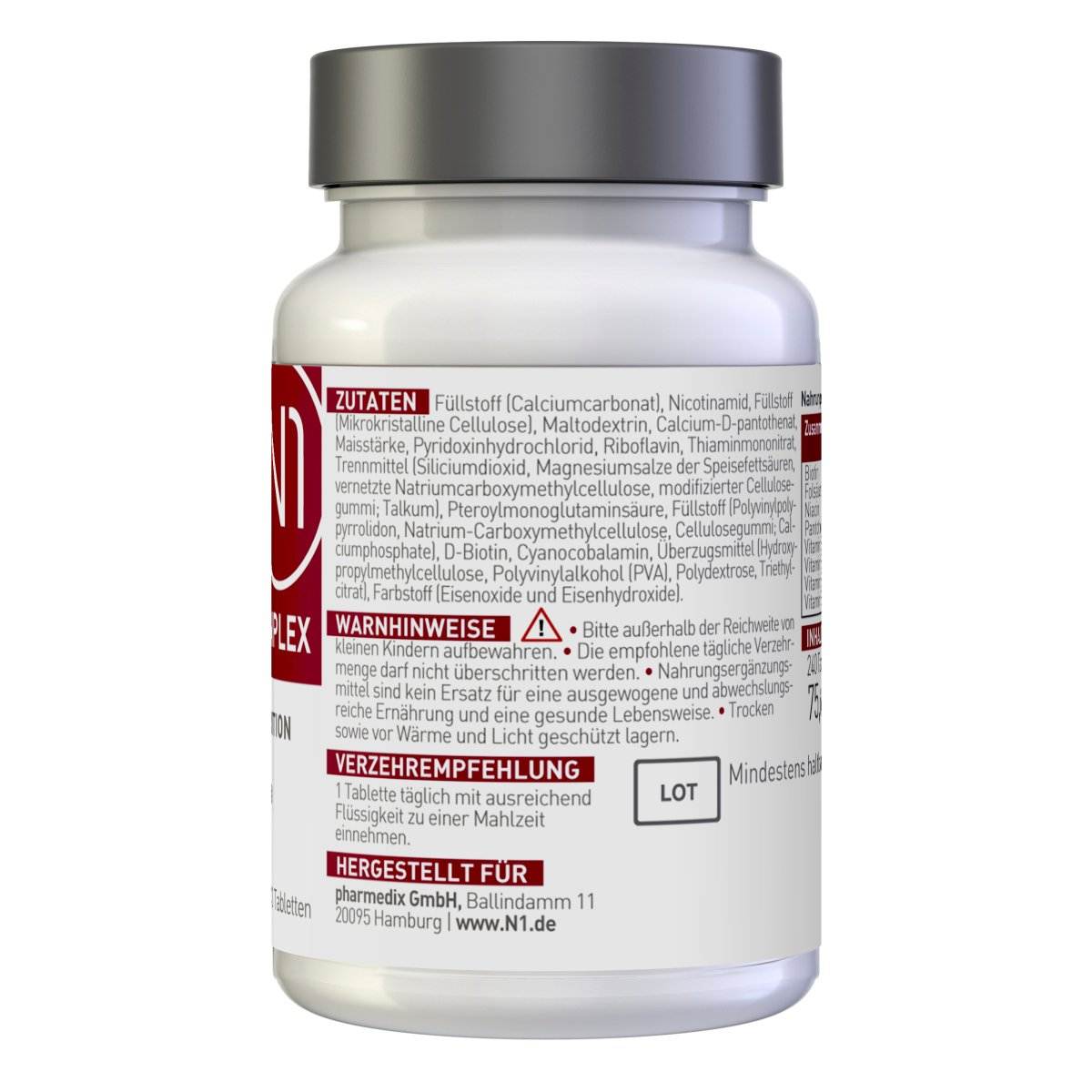 N1 Vitamin B Komplex, 240 vegane Tabletten, Dose, hochwertige Apothekenqualität.