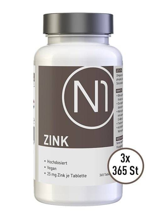 Vegane N1 ZINK Tabletten 25 mg, hochdosiert, 3x365 Stück.