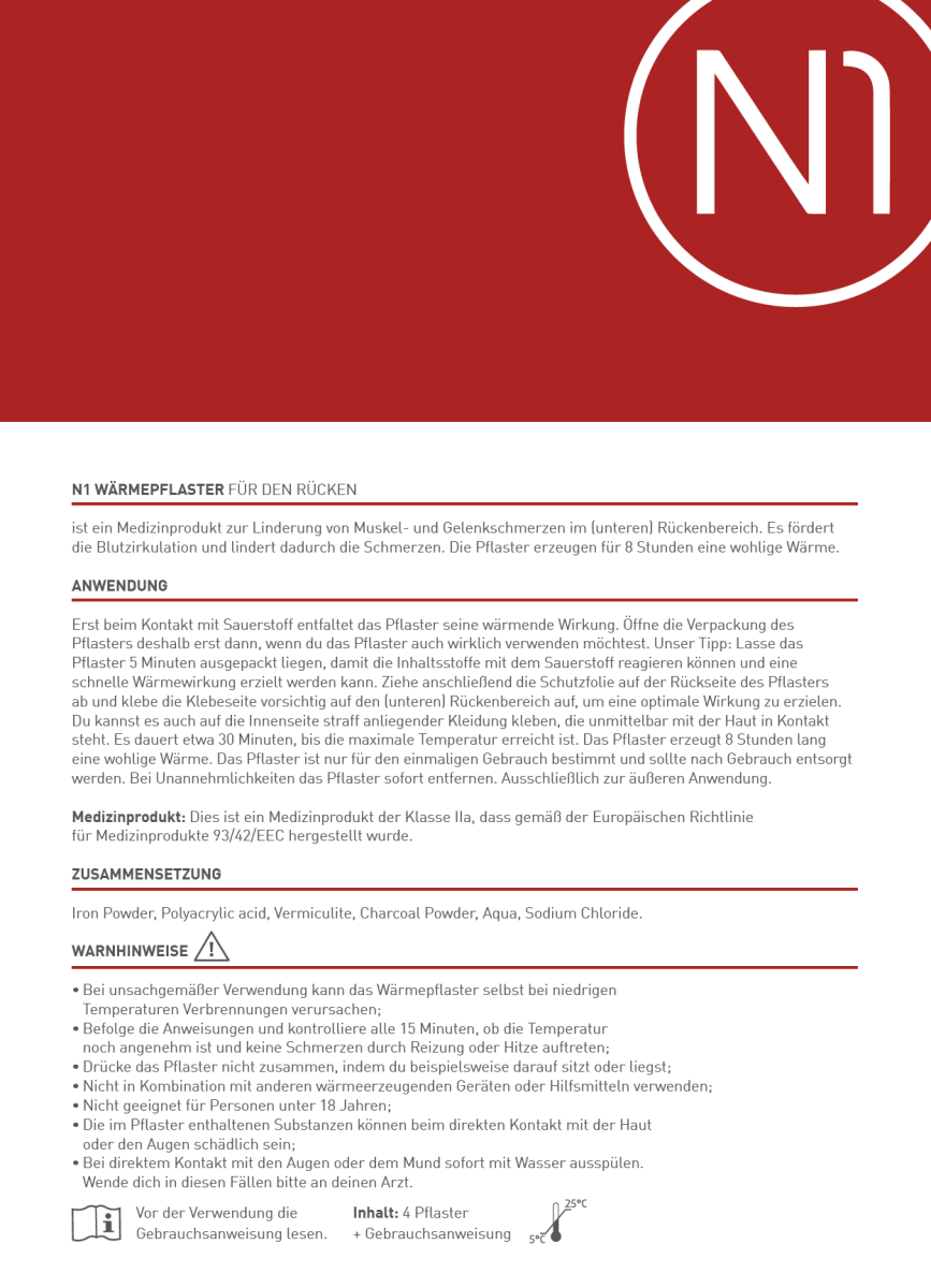 N1 Wärmepflaster für den Rücken, 20 St. - N1 - SHOP