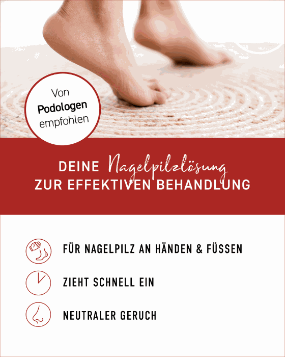 Nagelpilz Lösung zur effektiven Behandlung, empfohlen von Podologen, geeignet für Hände und Füße, zieht schnell ein, neutraler Geruch.