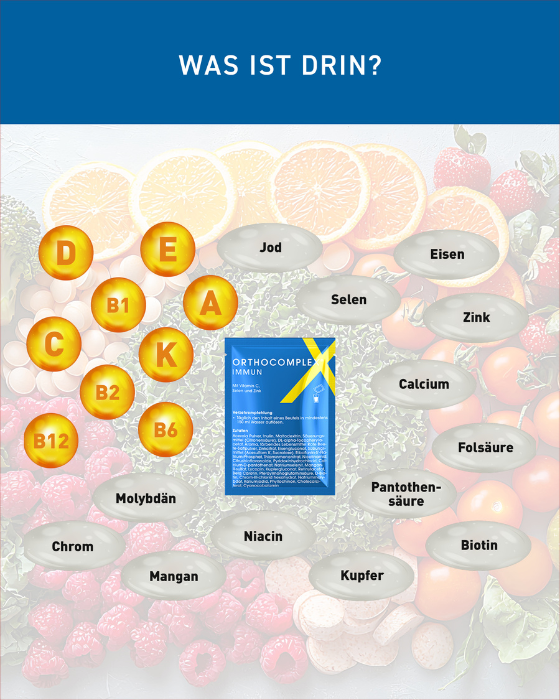 Orthocomplex IMMUN Boost Sachets mit Vitaminen und Mineralien, ideal zum Stärken des Immunsystems.