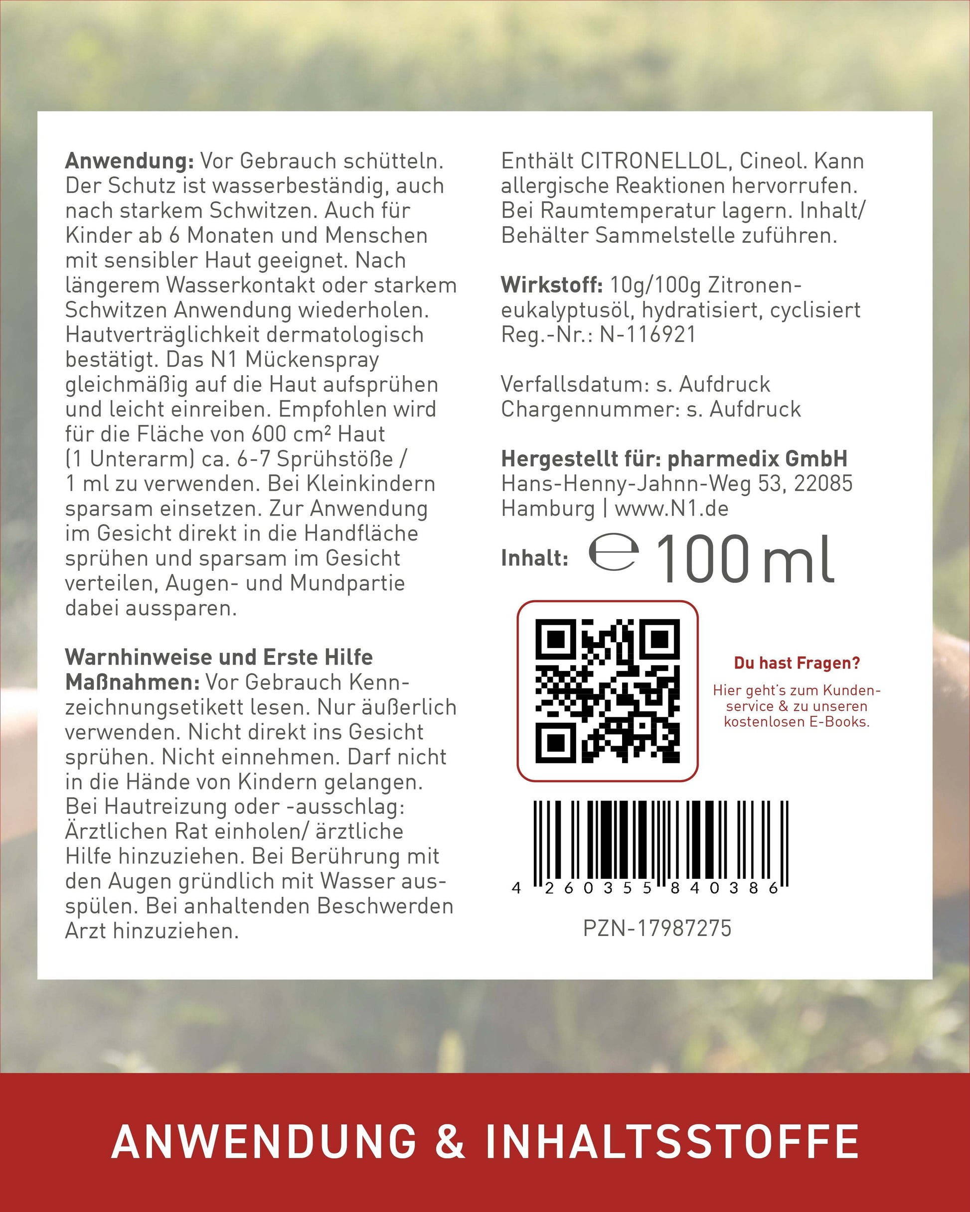 N1 Mückenspray, 3x100ml [Mückenschutz und Insektenschutz Spray] - N1 - SHOP