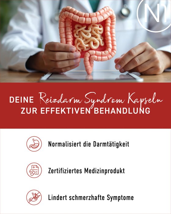 Reizdarm Kapseln zur effektiven Behandlung, normalisiert Darmtätigkeit, zertifiziertes Medizinprodukt zur Linderung schmerzhafter Symptome.