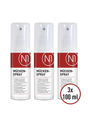 N1 Mückenspray, 3x100ml [Mückenschutz und Insektenschutz Spray]